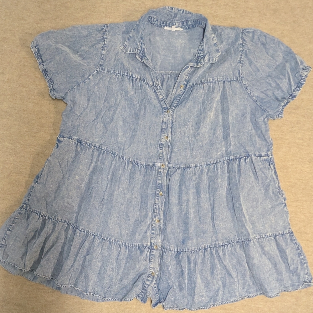 Jane and Delancey Blue Soft Denim Mini Dress Flowy Button Up Acid Wash Size 3X